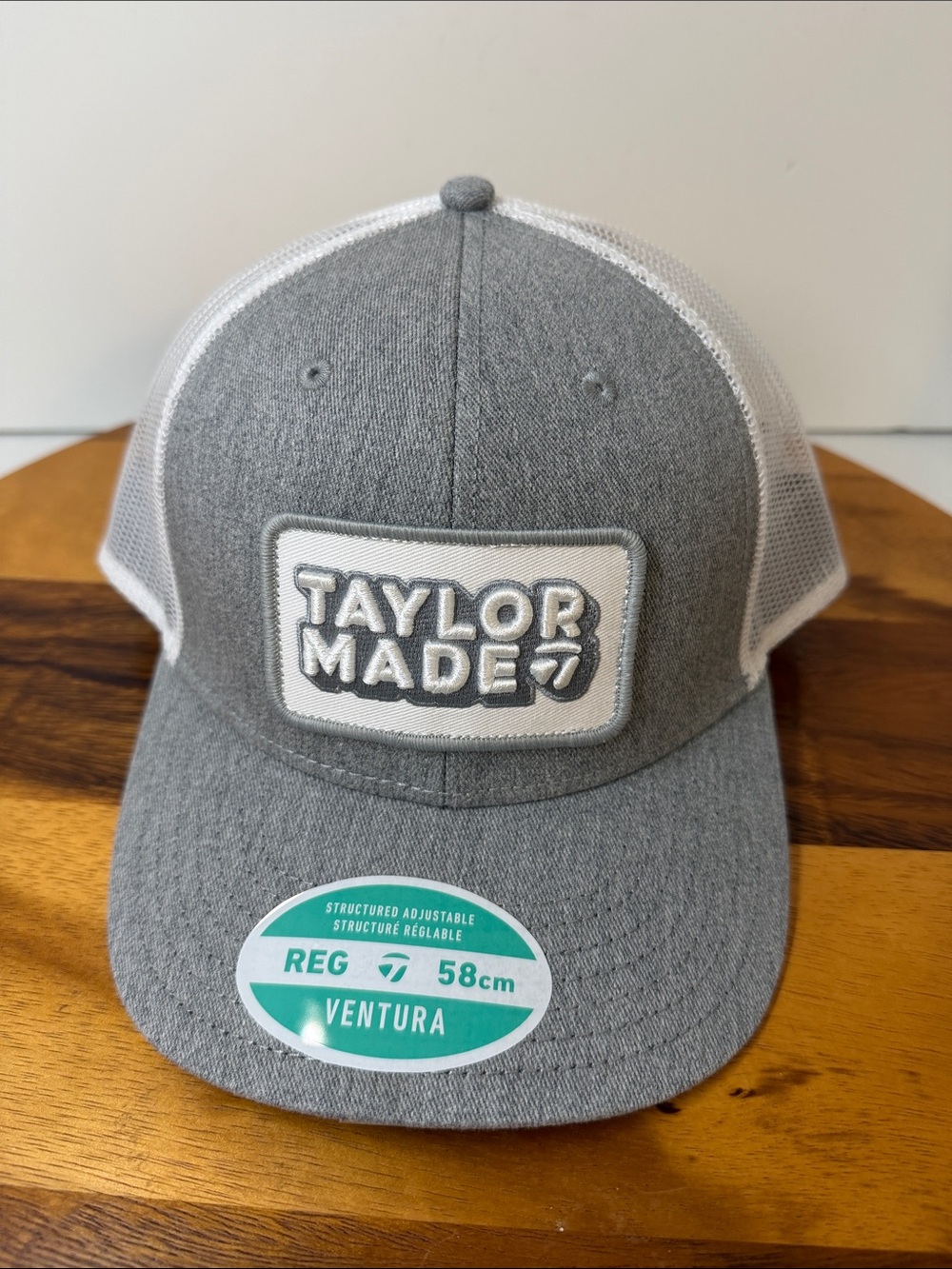 New Taylor Made Ventura Retro Trucker Hat Gray & White Cap adjustable SnapBack